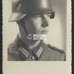Studioportrait Wehrmacht Soldier wearing helmet (with decal)
