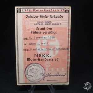 Certificate NSKK-Motorstandarte 67 - Oath on the Führer