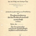 Dienstauszeichnung für den Reichsarbeitsdienst 4. Stufe Award Doc