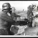 German Press Photo: Wehrmacht Artillery Forward Observer in a Foxhole