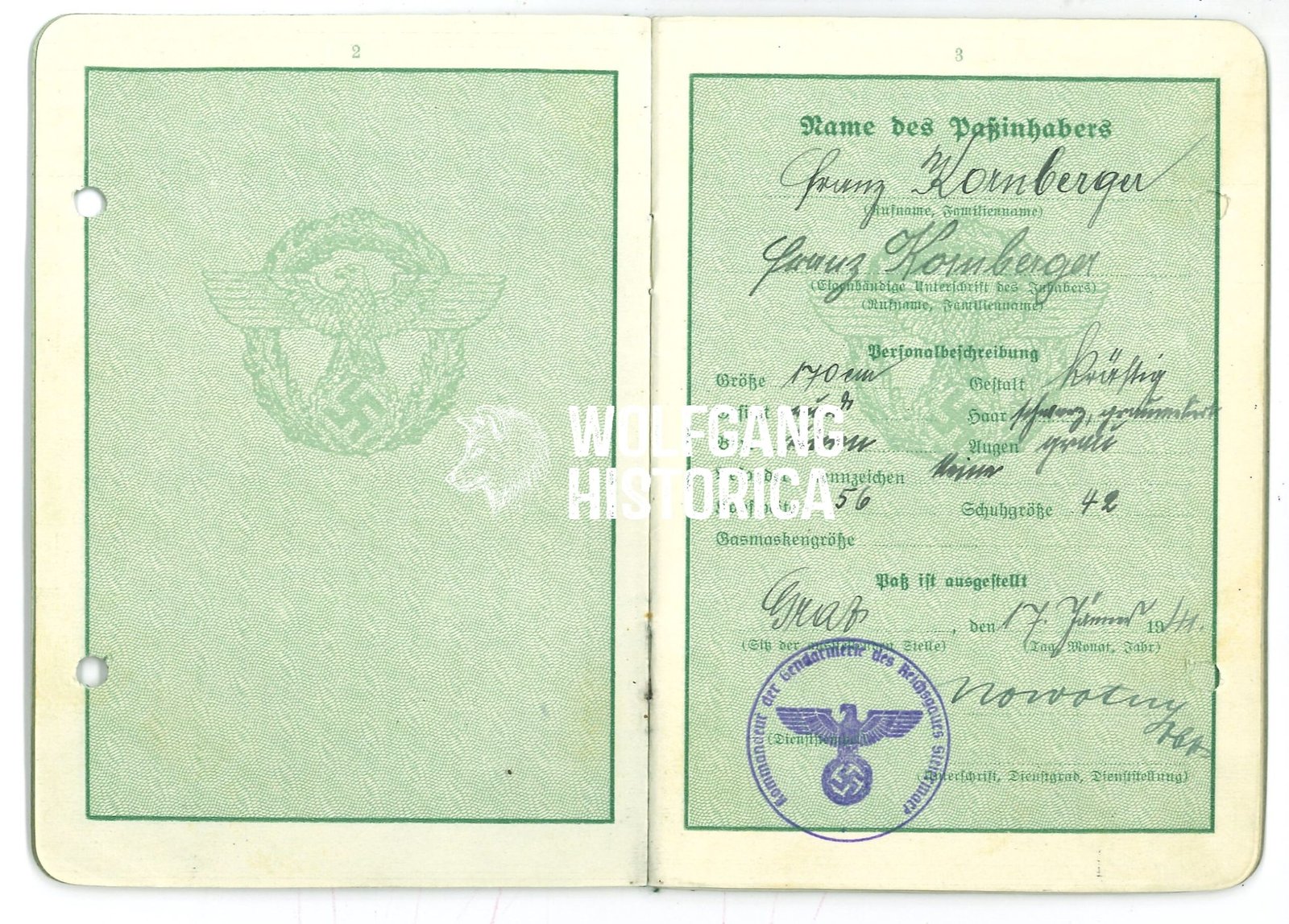 KORNBERGER Franz Polizei-Dienstpass S.2 u 3