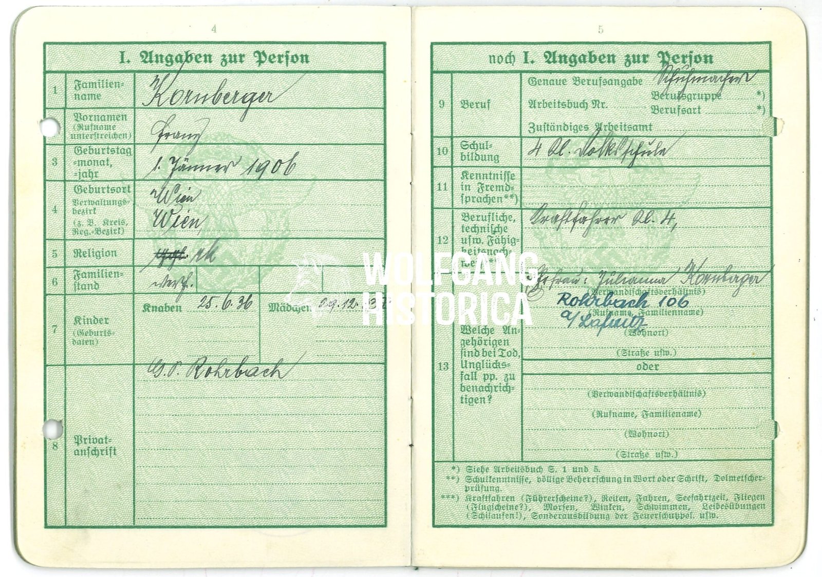 KORNBERGER Franz Polizei-Dienstpass S.4 u 5