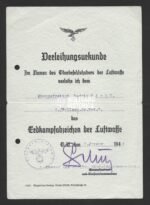 Erdkampfabzeichen Award Doc Fallschirmjäger-Regiment 3 - Italy, January 1944 (Signed by Schulz!)