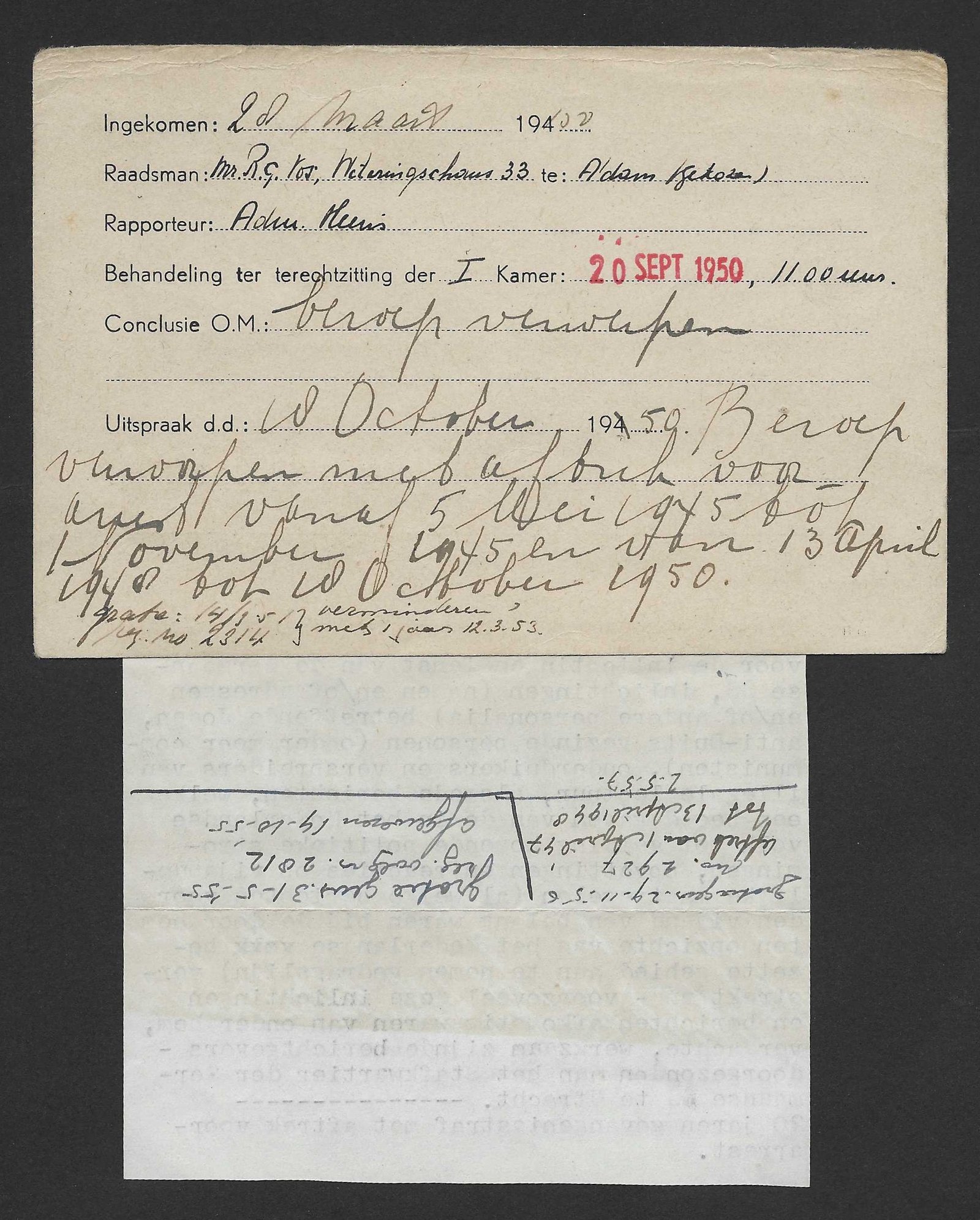 Post-War Dutch Judicial Index Card – Dutch Waffen-SS Case