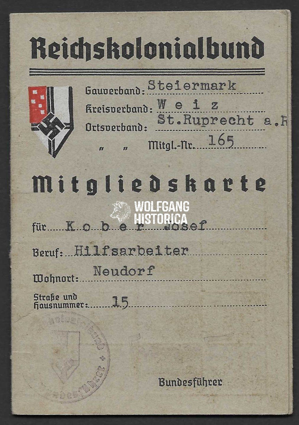 Document_2025-12-28_125600 Reichskolonialbund Mitgliedskarte - Image 1