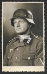 Studioportrait Wehrmacht Soldier wearing helmet (with decal)