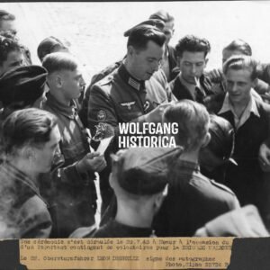 WWII Press Photograph – Léon Degrelle Signing Autographs, Namur, 29 July 1943