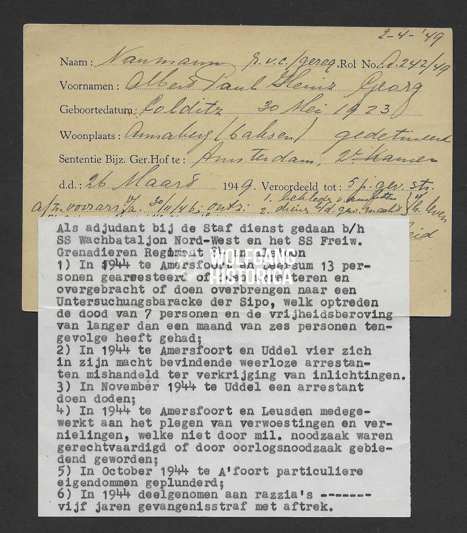 2026-01-05_102040 Post-War Dutch Judicial Index Card – Wachbataillon "Nordwest" & SS-Freiwilligen-Grenadier-Rgt. 84 - Image 1