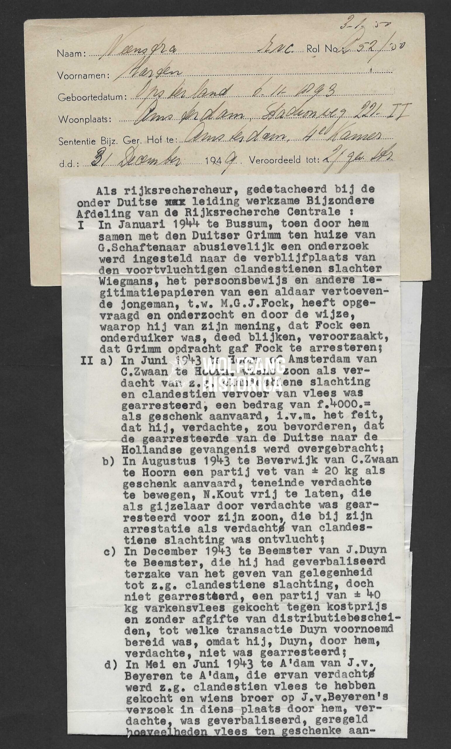 2026-01-05_170253 Post-War Dutch Judicial Index Card - Rijksrechercheur (born in Opsterland) - Image 1