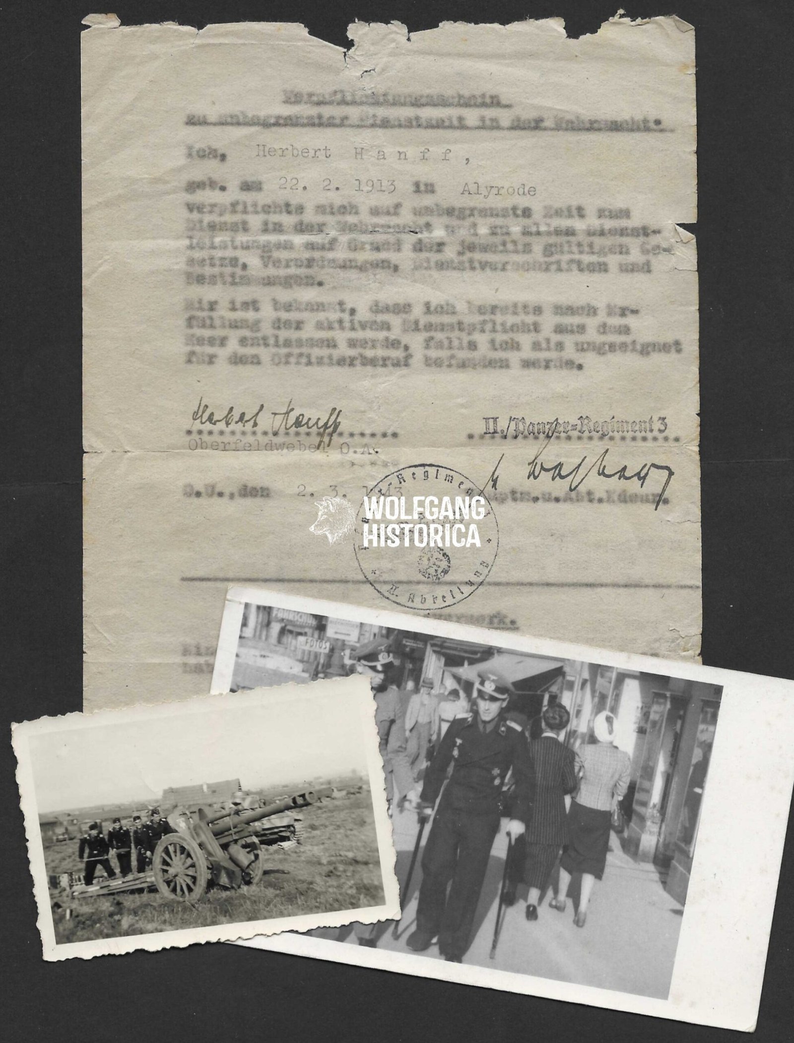 2026-01-08_053736 Herbert Hanff (DKIG-Holder of Panzer-Regiment 3) - 2x Photographs & Wehrmacht Service Contract - Image 1