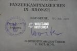 Scarce Panzerkampfabzeichen in Bronze Award Doc - "Hohenstaufen" Division (Signed by Woith, KIA in Normandy!) - Image 3