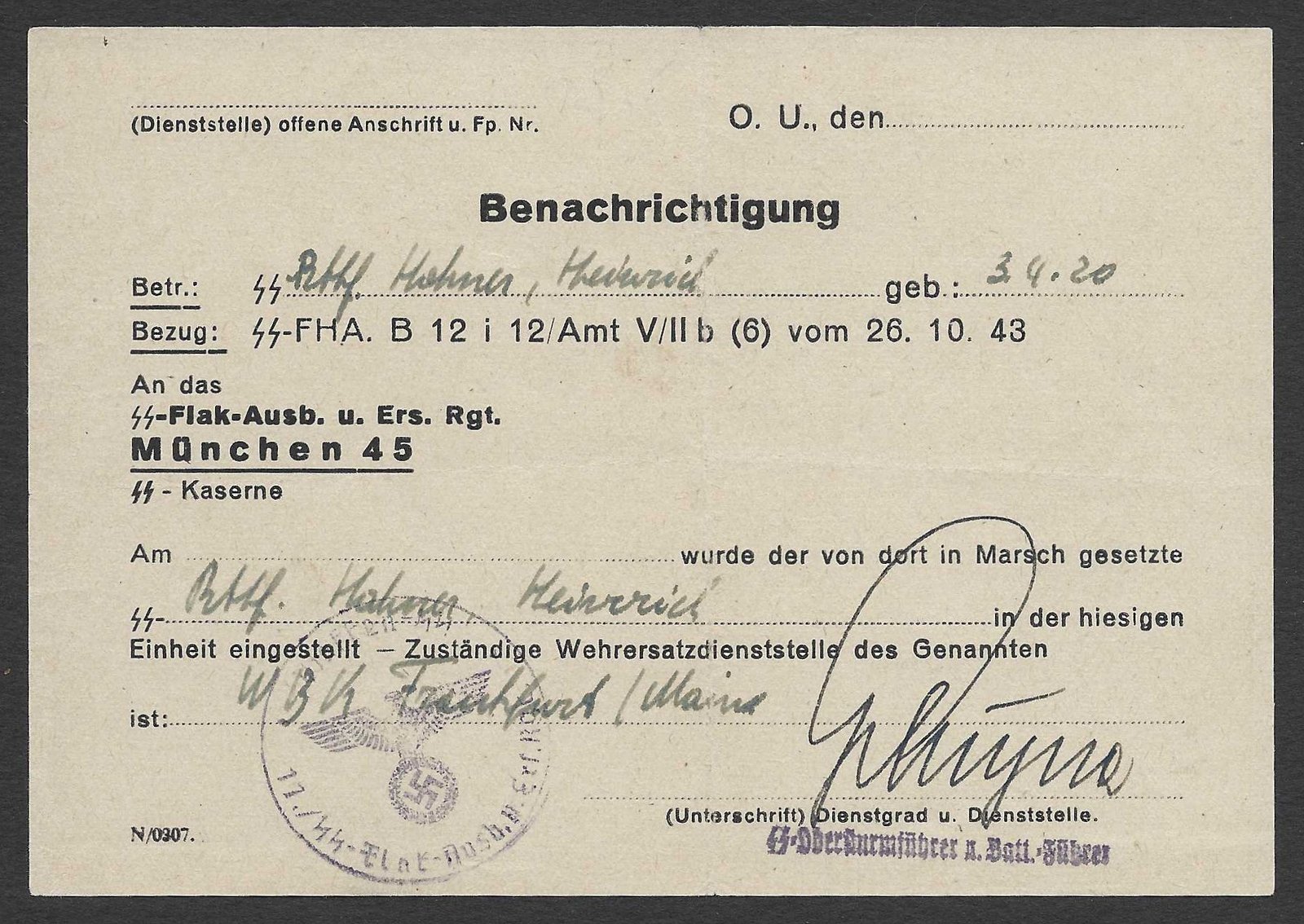 2026-02-20_191407 Benachrichtigung SS-Rottenführer - SS-Flak-Ausbildungs und Ersatz-Regiment, München - Image 1