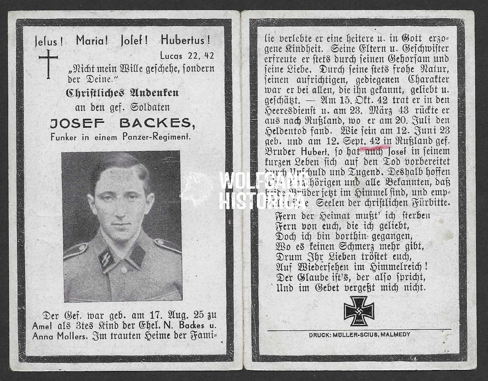 Document_2026-02-03_105506 Death Card - SS-Panzer-Regiment 5 "Wiking" (Born in Belgium! Card printed in Malmedy!) - Image 1