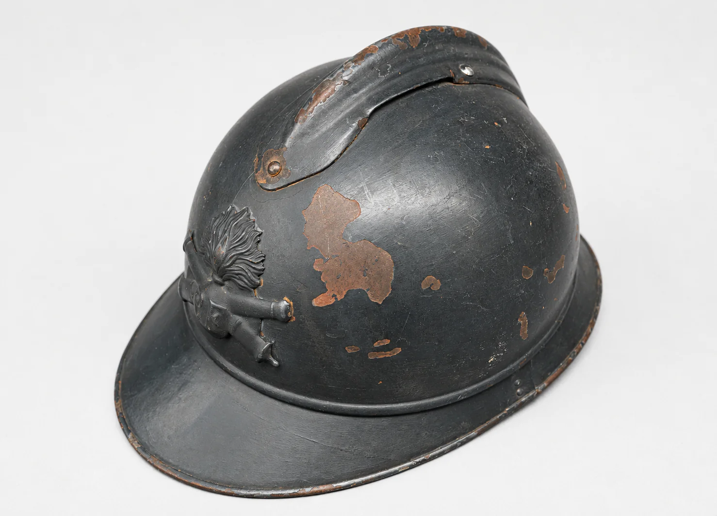WWI French M15 Adrian Helmet for Artillery – Horizon Blue Steel Helmet w/ Liner & Chinstrap - Image 2