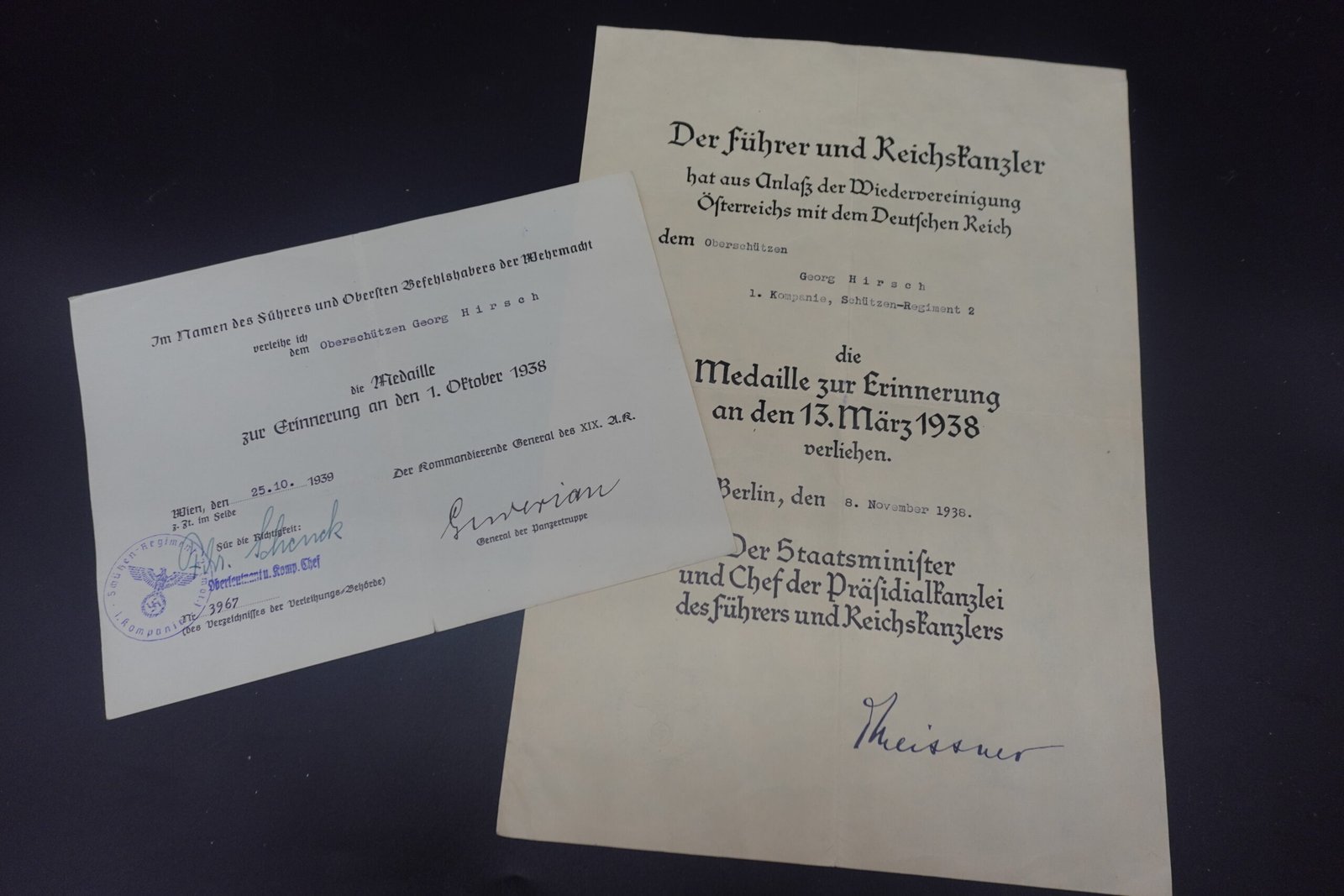 DSC00157 2x Award Docs: Sudetenland Medaille & Austrian Occupation Medal - Image 1