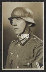 Studioportrait Wehrmacht Soldier wearing helmet (with decal)
