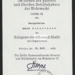 Kriegsverdienstkreuz 2. Klasse mit Schwertern Award Document – Wehrkreis VI