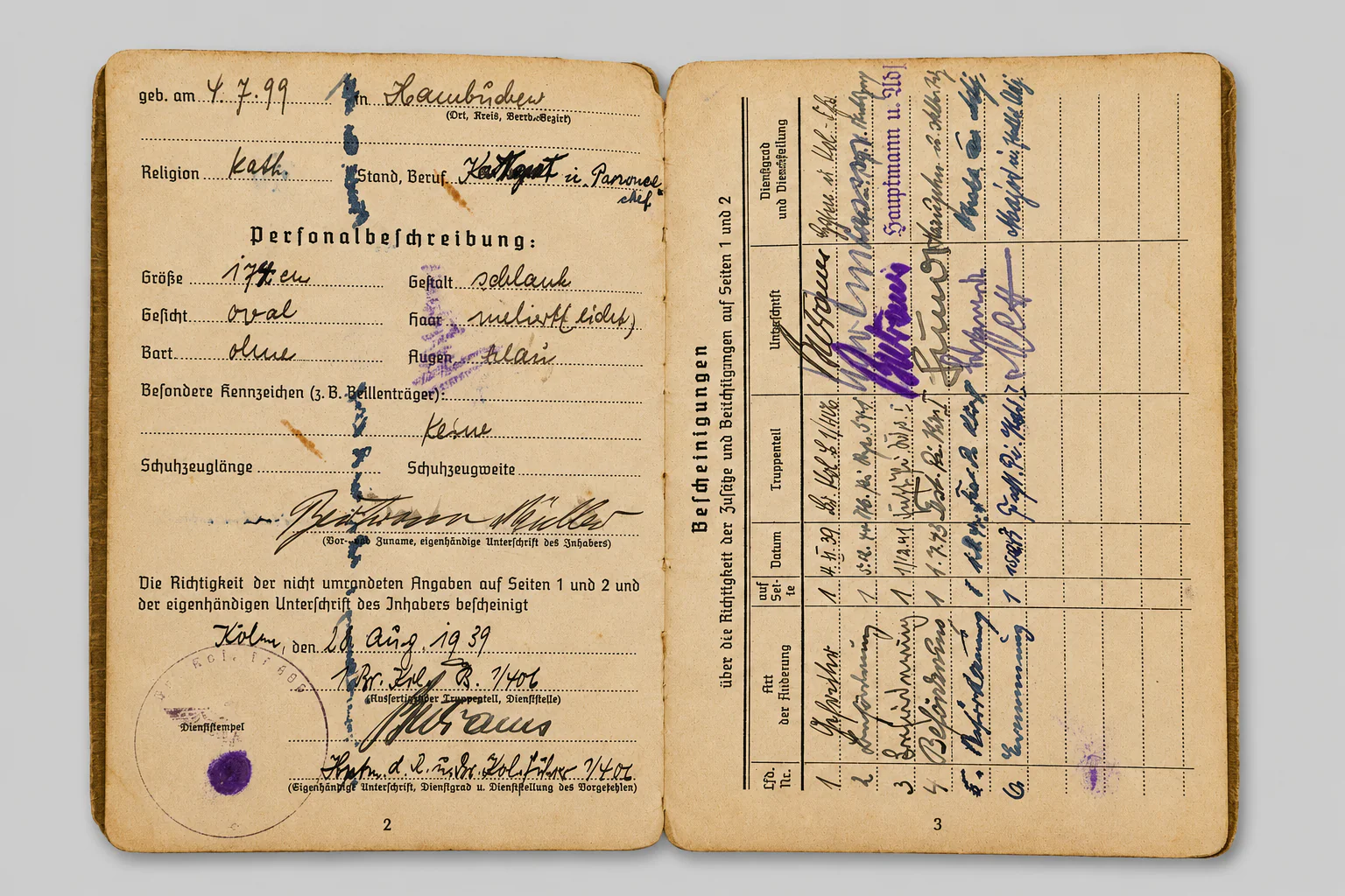 WWII Soldbuch & Wehrpass Grouping – Pionier Veteran of Poland, France, Eastern Front & Festungs-Pionier-Kdr. I – Signatures of Generals - Image 2