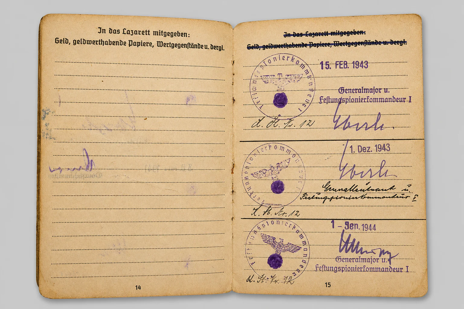 WWII Soldbuch & Wehrpass Grouping – Pionier Veteran of Poland, France, Eastern Front & Festungs-Pionier-Kdr. I – Signatures of Generals - Image 6