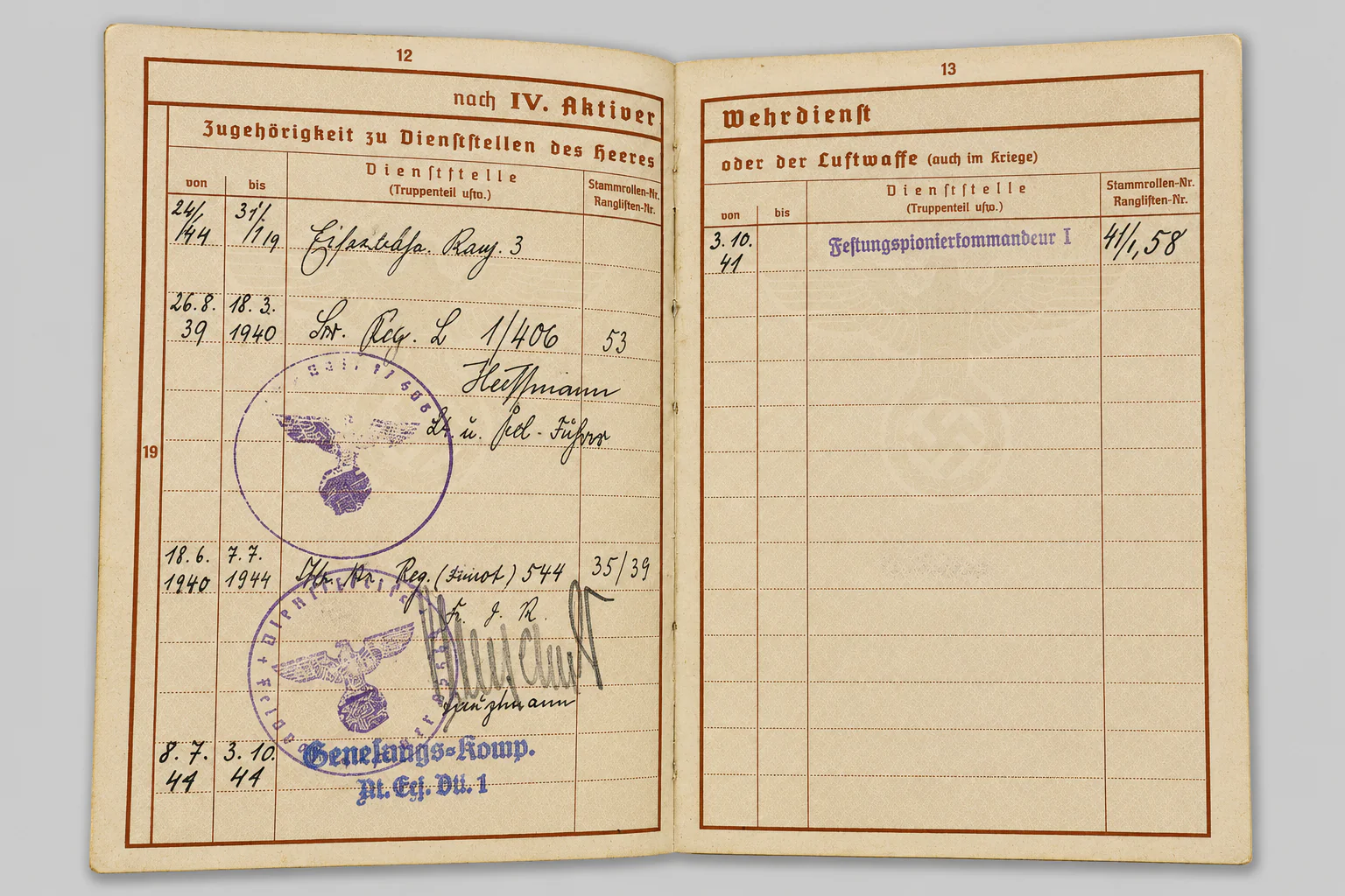 WWII Soldbuch & Wehrpass Grouping – Pionier Veteran of Poland, France, Eastern Front & Festungs-Pionier-Kdr. I – Signatures of Generals - Image 9