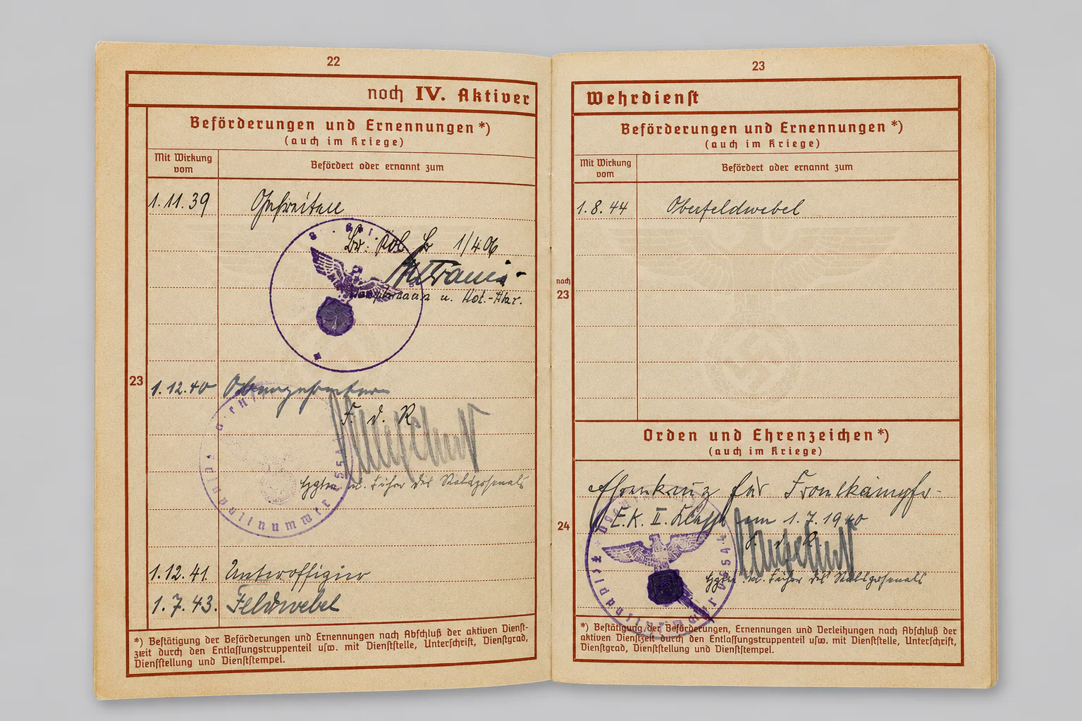 WWII Soldbuch & Wehrpass Grouping – Pionier Veteran of Poland, France, Eastern Front & Festungs-Pionier-Kdr. I – Signatures of Generals - Image 10