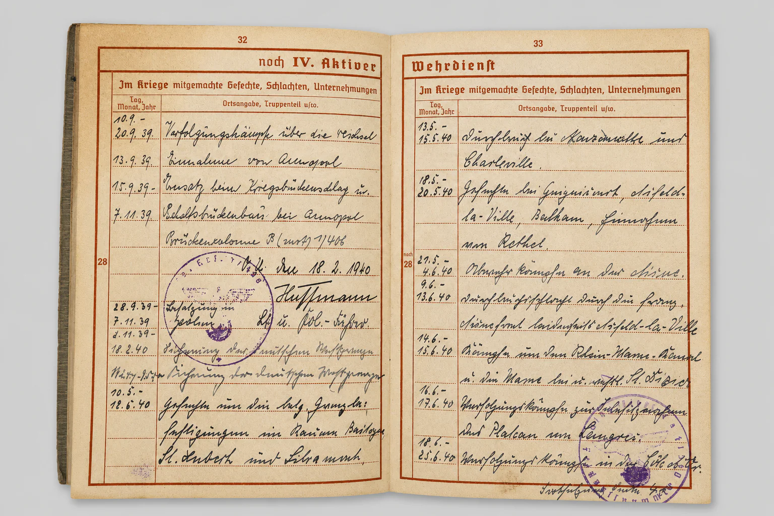WWII Soldbuch & Wehrpass Grouping – Pionier Veteran of Poland, France, Eastern Front & Festungs-Pionier-Kdr. I – Signatures of Generals - Image 11