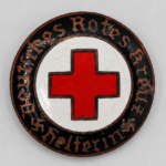 WWII German DRK Helferin Badge – Enamel Membership Badge by Ernst L. Müller, Pforzheim