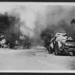 WWII German Press Photo – German Fallschirmjäger Street Fighting in Northern Italy – Captured Badoglio Supporters – 1943/44