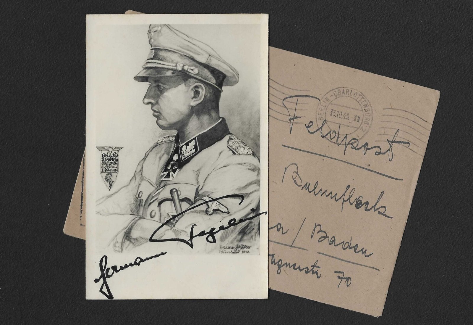 Hermann Fegelein Signature A RARE SS-Oberführer Hermann Fegelein Wartime Signature with Original Feldpost Envelope - Image 1