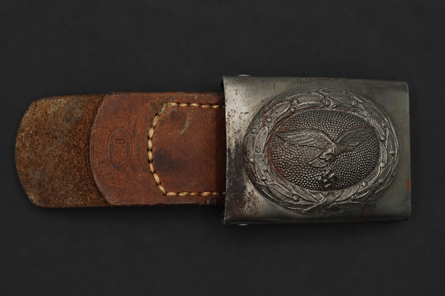 Image 15 jun 2026, 10_43_52 Luftwaffe Steel Belt Buckle with Leather Tab by Brüder Schneider 1940 - Image 1