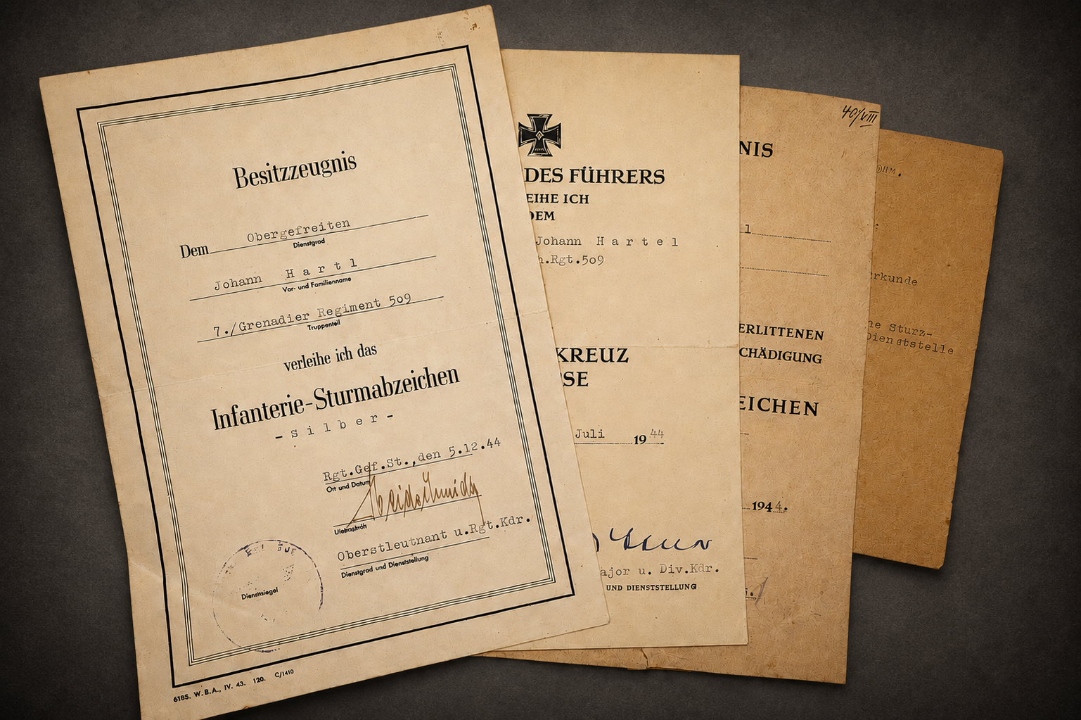 Image 15 jun 2026, 11_07_34 Award Doc Set of Grenadier-Regiment 509 - 292. Infanterie-Division (ISA, EK2 & VWA Silber) - Image 1