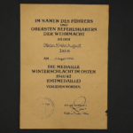 WWII Ostmedaille (Eastern Front Medal) Award Document – Artillerie-Regiment 86 (1942)
