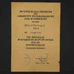 WWII Ostmedaille (Eastern Front Medal) Award Document – Artillerie-Regiment 86 (1942)