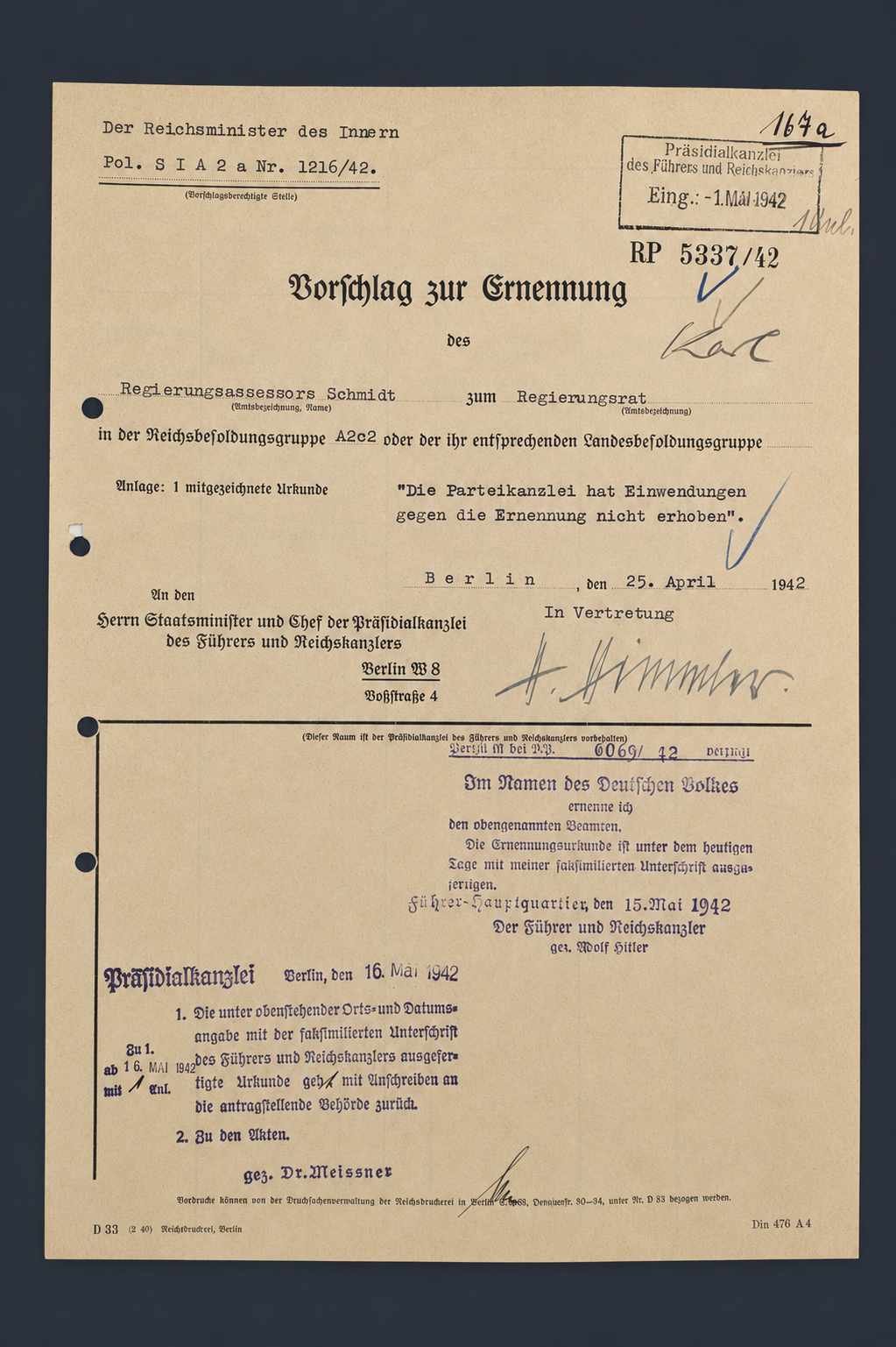 Image 16 jun 2026, 11_14_22 WWII German Gestapo / SD Personnel Promotion File – BdS Metz - Signed by Heinrich Himmler! - Image 1