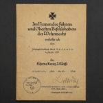 WWII Iron Cross 2nd Class Award Document – Obergefreiter Paul Hermann – Artillerie-Regiment 251 – Signed by Generalleutnant Karl Burdach