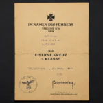 WWII German Iron Cross 2nd Class Award Document – Grenadier-Regiment 410 (122. Infanterie-Division)