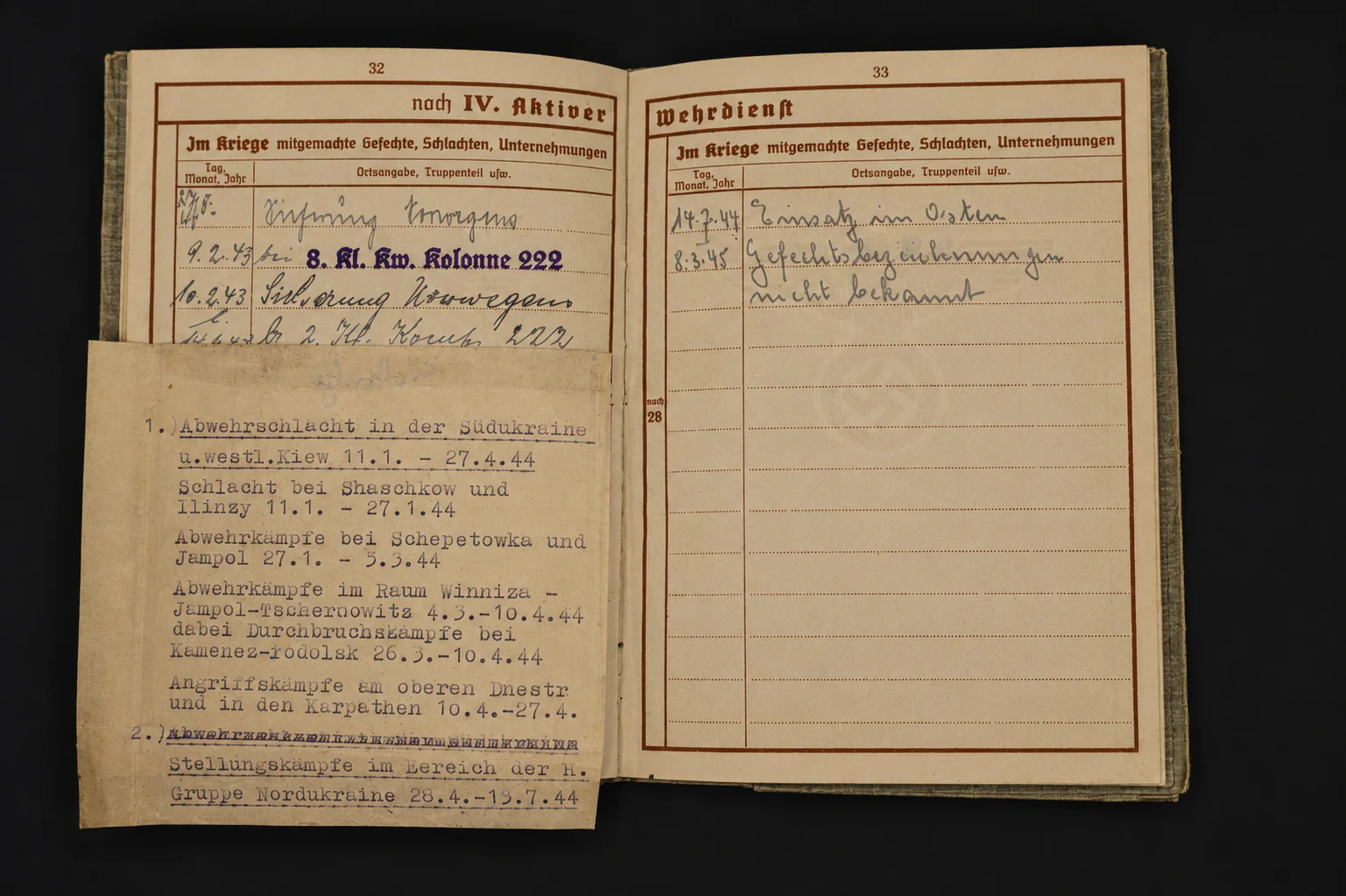 Wehrpass – Unteroffizier in Kraftfahr-Kp. 222 & Sturmgeschütz-Brigade 300 – KBA in Bronze in March 1945! - Image 9
