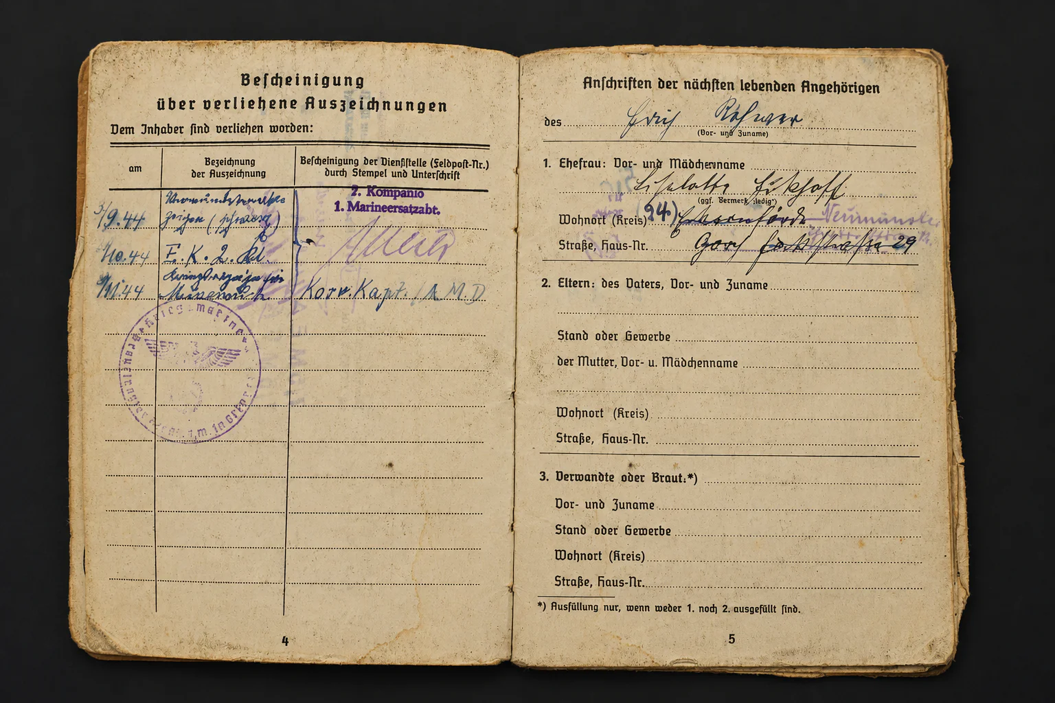 Kriegsmarine Soldbuch – Oberbootsmann – EK2, Wound Badge & Minesweeper Badge – Netzsperrflottille Nord (Norway) - Image 3