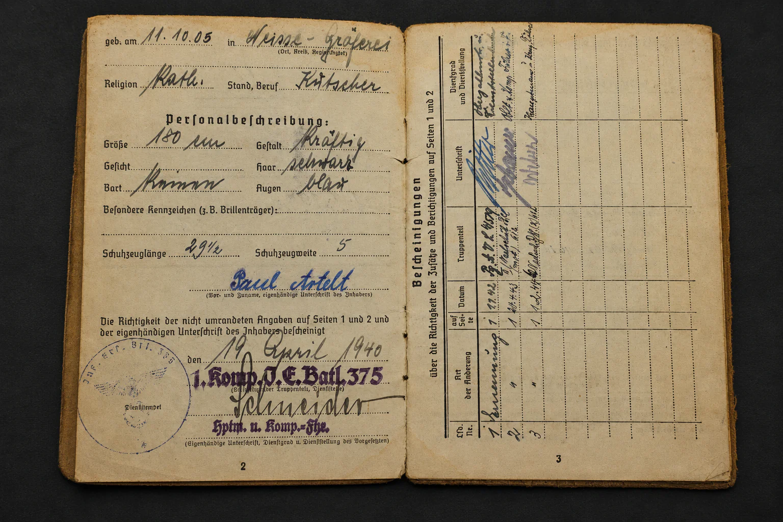 Soldbuch Obergefreiter – Nachschub-Bataillon 612 – Missing at Le Château-Charleville, August 1944 – Ostmedaille & KVK2 - Image 3