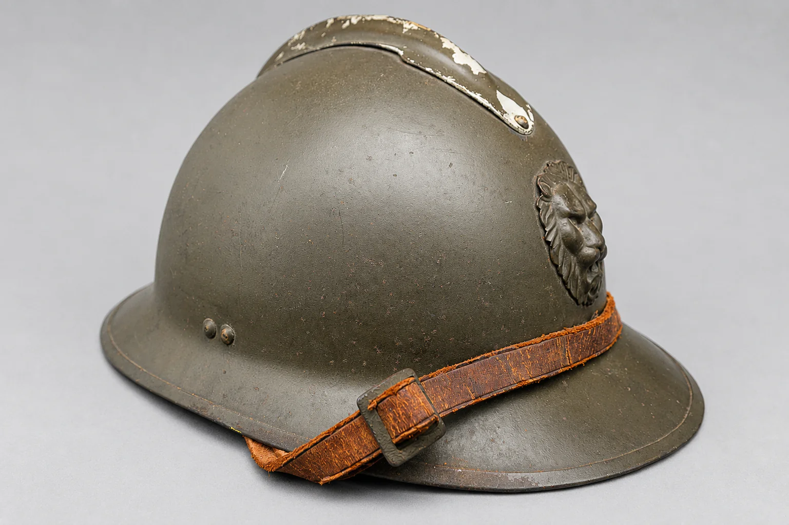 WWII Belgian M31 Adrian Helmet – May 1940 Campaign, Complete with Chinstrap - Image 3