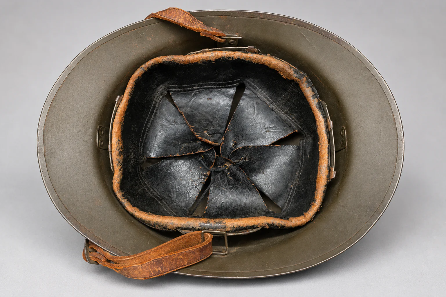 WWII Belgian M31 Adrian Helmet – May 1940 Campaign, Complete with Chinstrap - Image 4