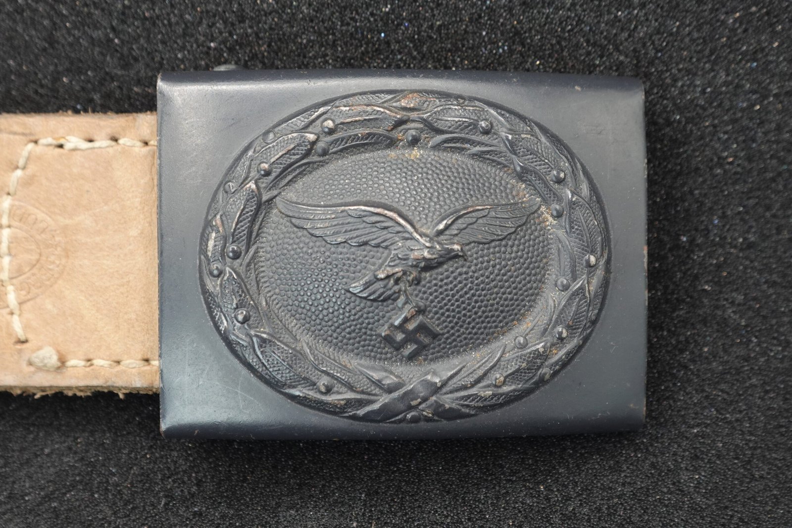 DSC01611 Luftwaffe EM/NCO Belt Buckle with Original Leather Tab – Berg & Nolte A.G., Lüdenscheid – 1941 - Image 1