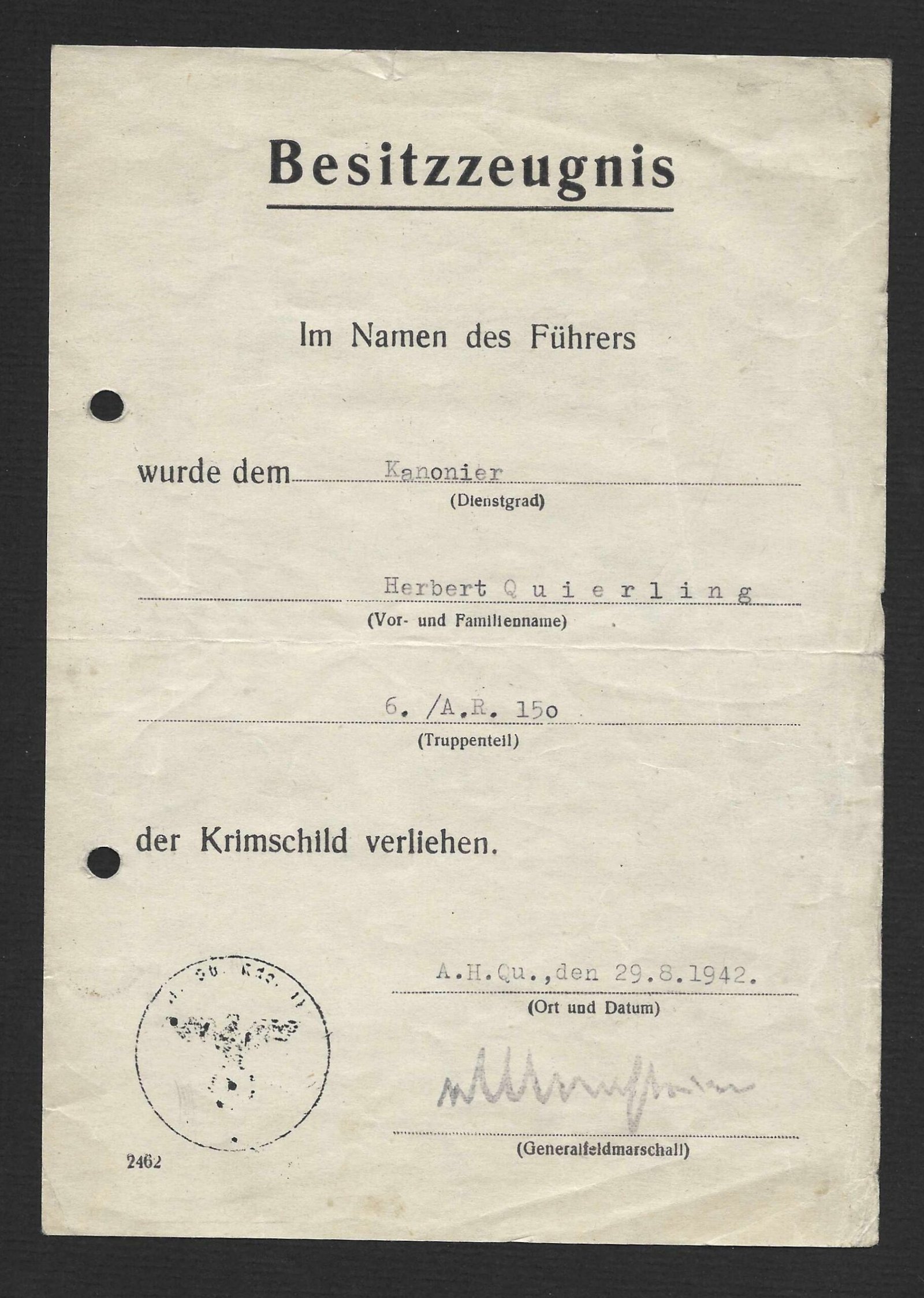 2026-10-03_120348 Krimschild Award Doc – Kanonier - Artillerie-Regiment 150 - Image 1
