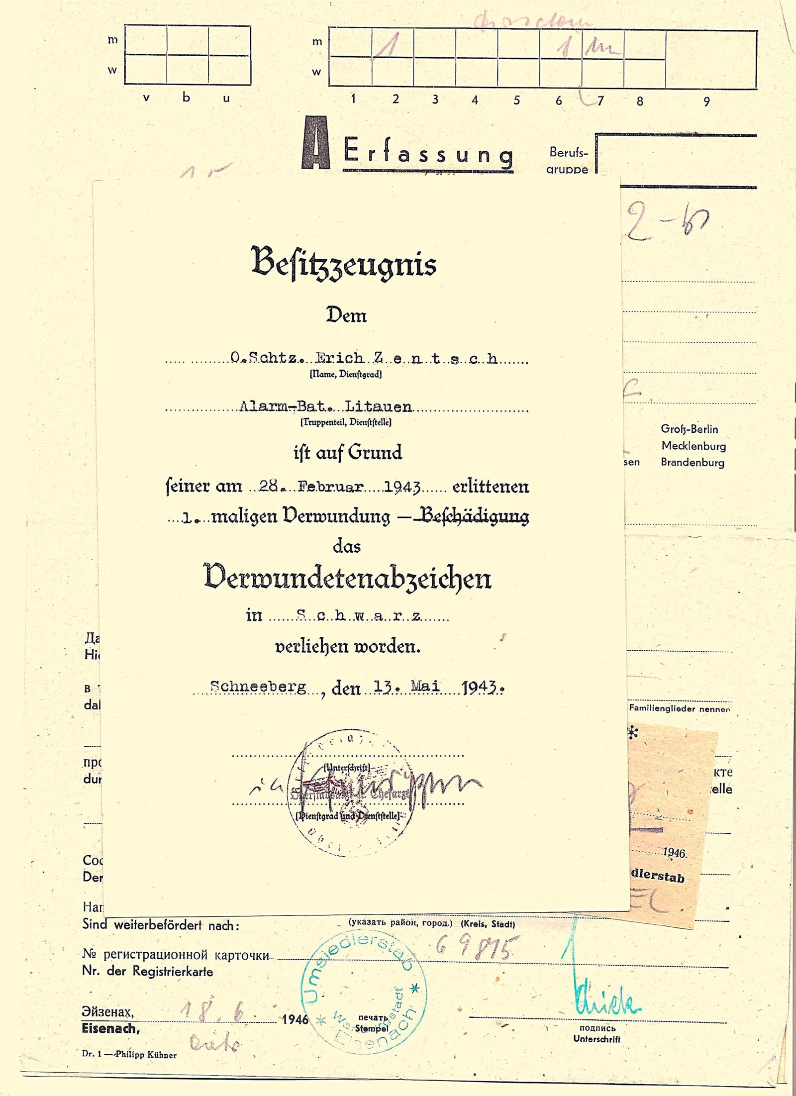 2026-10-03_120931 VWA in Schwarz Award Doc – Alarm-Bataillon Litauen - 1943 - Image 1