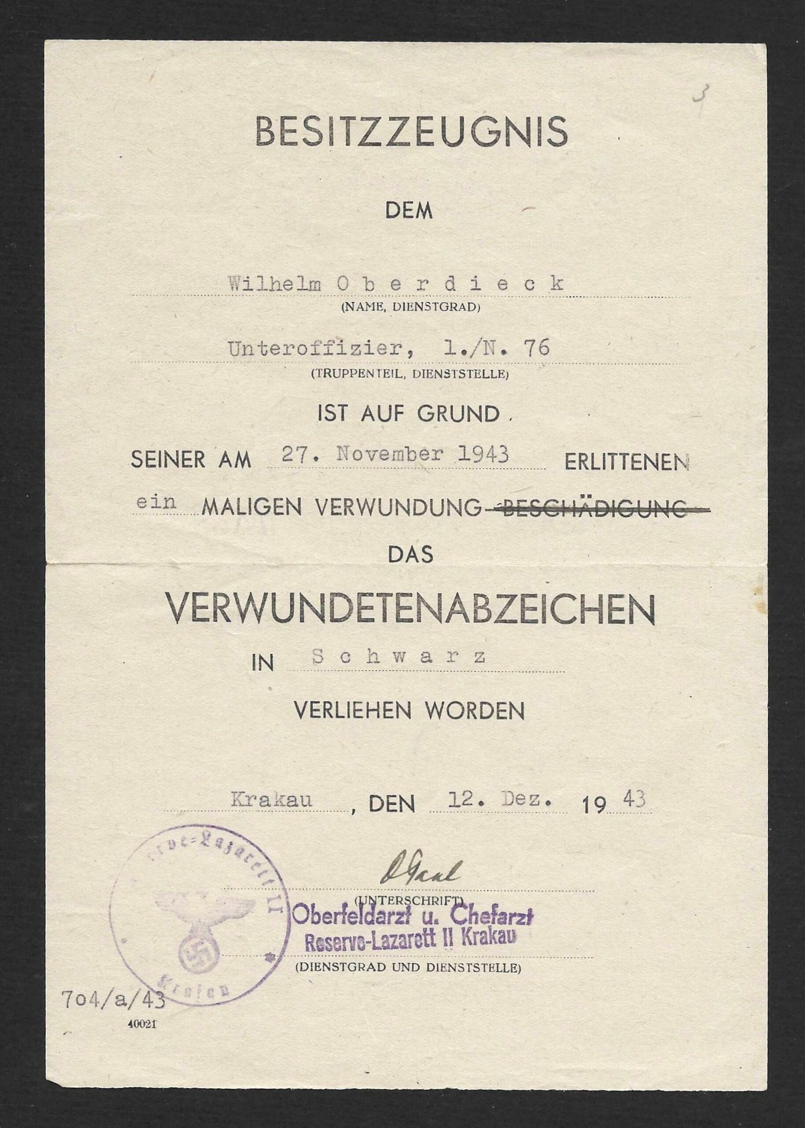 2026-10-03_120932 VWA in Schwarz Award Doc – Unteroffizier - Nachrichten-Abteilung 76 (46. Infanterie-Division) - Image 1