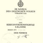 Kriegsverdienstkreuz 2. Klasse Award Certificate - Hamburg, 1942