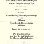 Silbernes Treudienst-Ehrenzeichen Award Doc – 25 Years Faithful Service – Elmshorn, 1938