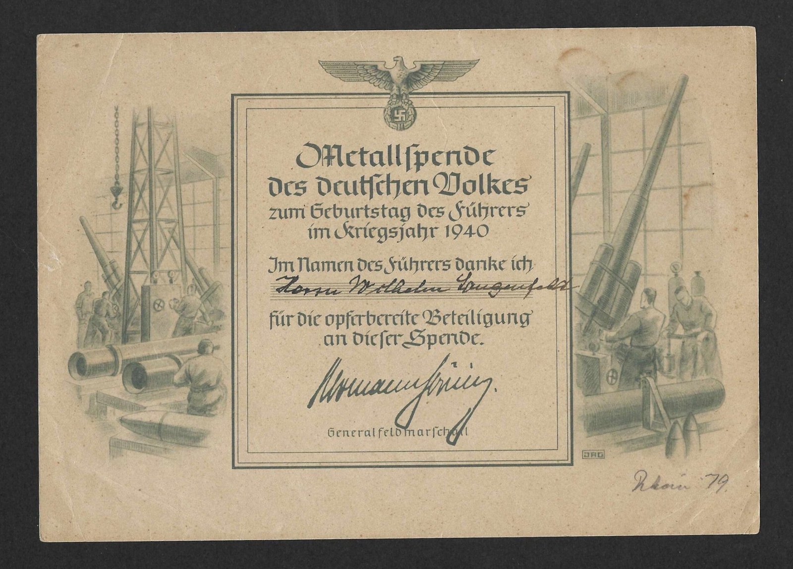 2026-10-05_100758 Metallspende des Deutschen Volkes – Dankurkunde 1940 – Hermann Göring - Image 1