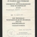 Ostmedaille 1941/42 Award Doc –Tel.-Bau-Abteilung Barthel - Kowel, 1943