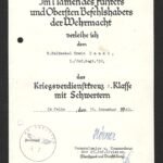 Kriegsverdienstkreuz 2. Klasse mit Schwertern Award Doc – Infanterie-Regiment 130 (45. Infanterie-Division), 1940